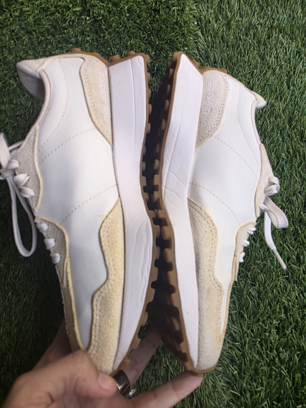 327 New Balance Cream & Tan Retro Runner Sneakers - Picture 2 of 7